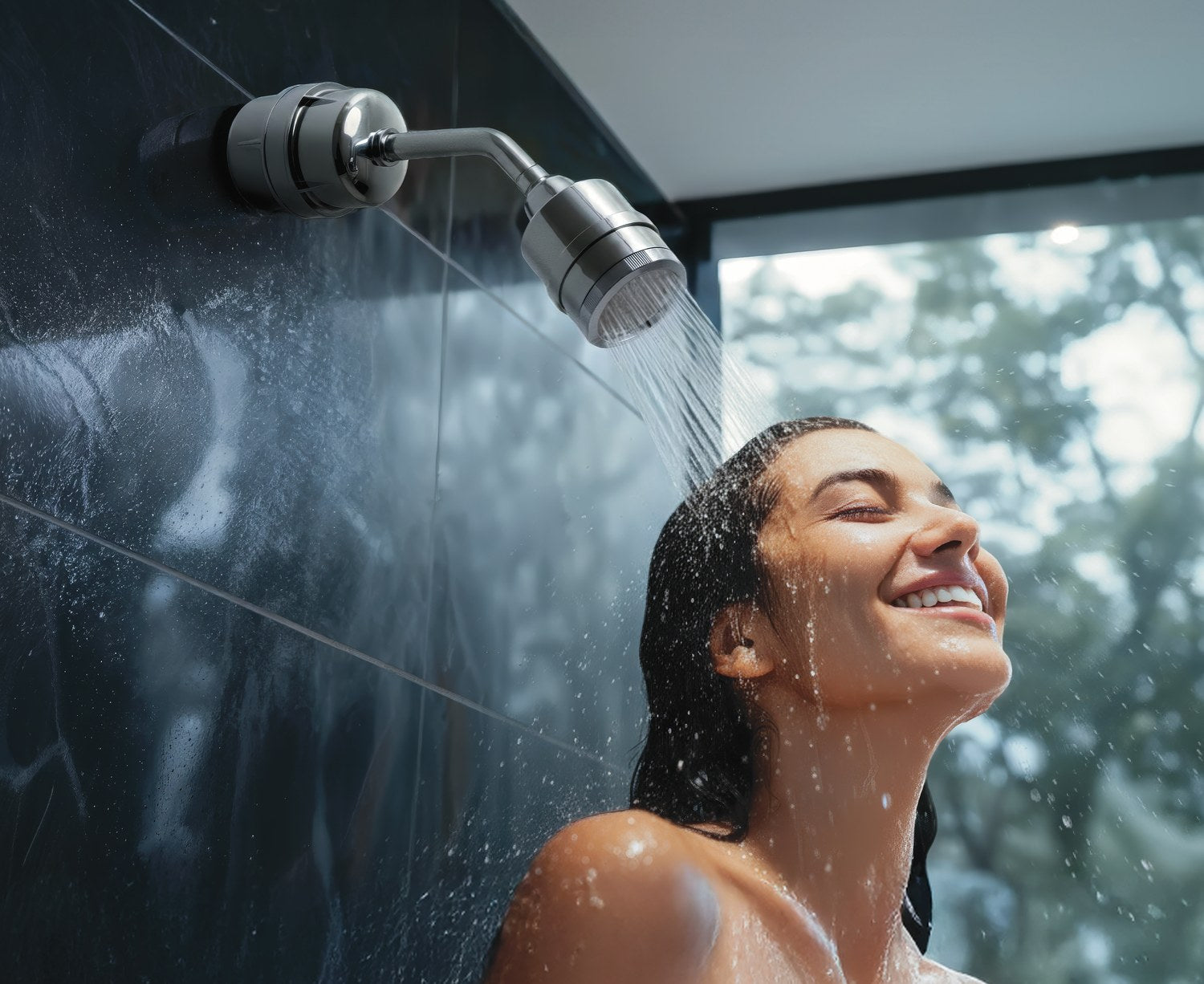 Alkaline Shower Double installed — wall filter and filtered head